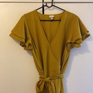 A New Day Yellow Tie-Waist Ruffle Hem Dress, Size L